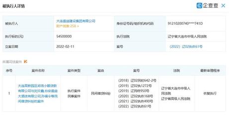 大連盛益建設集團成被執行人 執行標的為5450萬元